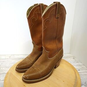 Vtg Dingo 5907 Cowboy Boots Mens 7D Brown Tan Leather Western Rodeo Style   (F8)